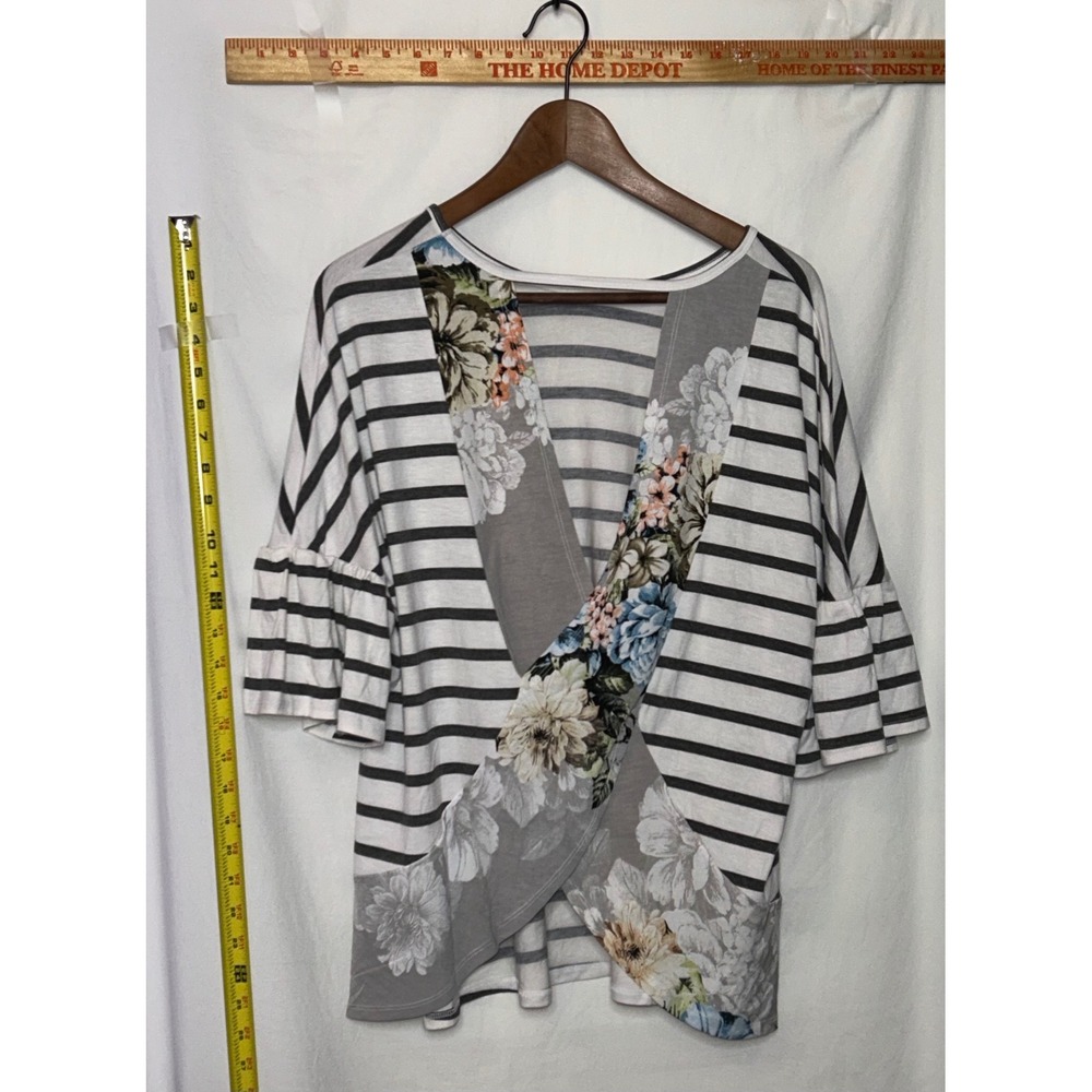 Womens Striped Floral Print Knit Top Blouse Dolman Sleeve‎ Size Small